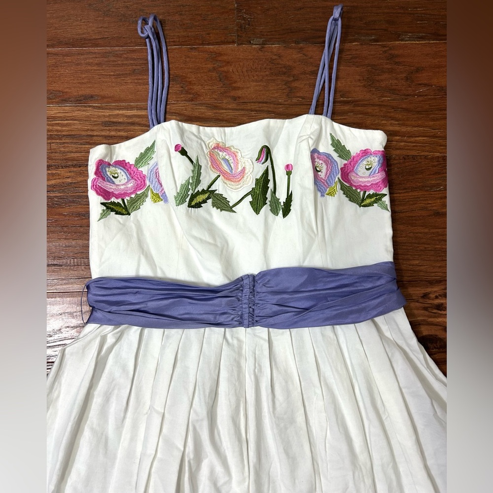VTG Clues Midi Dress Sz 8 White Floral Embroidered Cottagecore Garden Tea‎ Party - Picture 2 of 16
